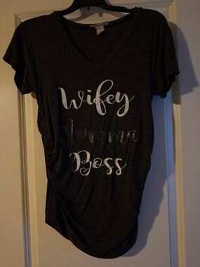 Jasmine Black V-Neck 'Wifey Mama Boss' Short Sleeve Tee